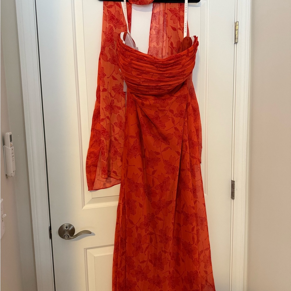 Azazie Red Floral Midi Dress